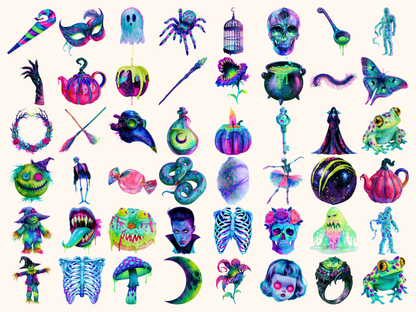 Neon Halloween Watercolor Clipart