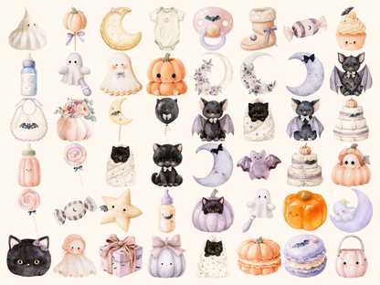 Halloween Baby Shower Watercolor Clipart