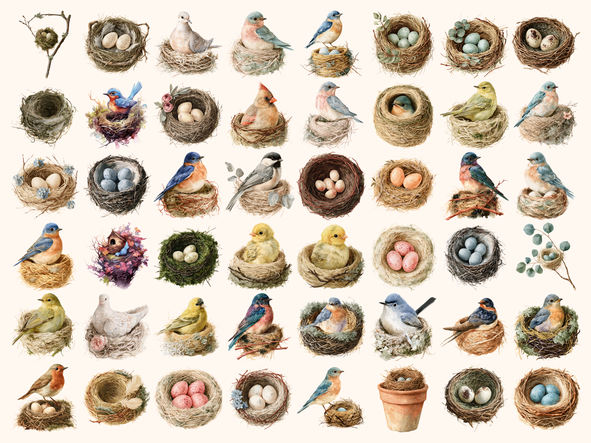 Bird Nests Watercolor Clipart