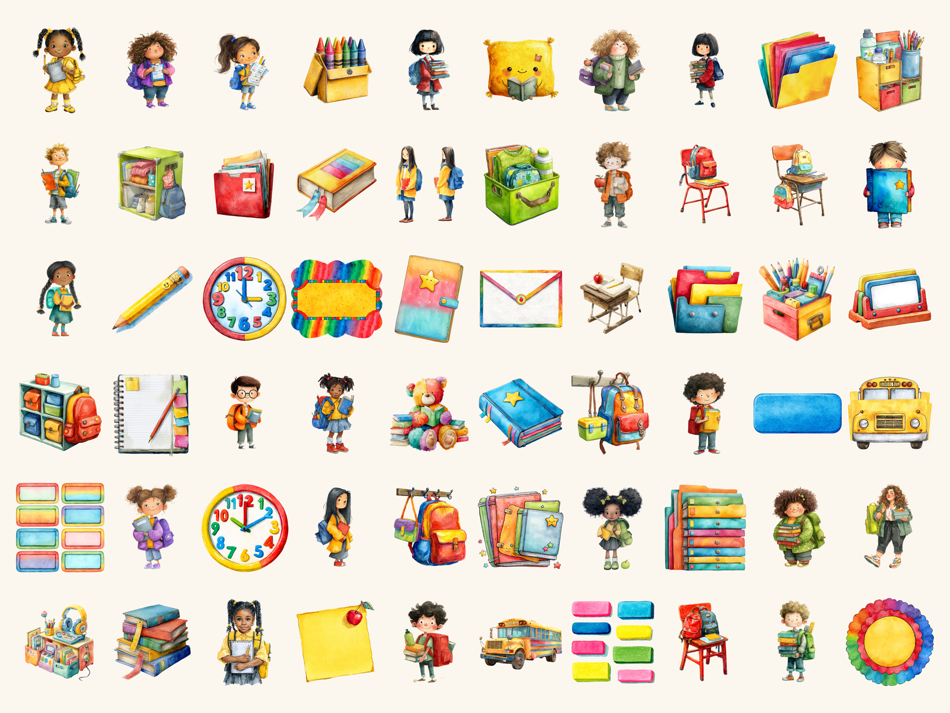 Back to School Watercolor Clipart
