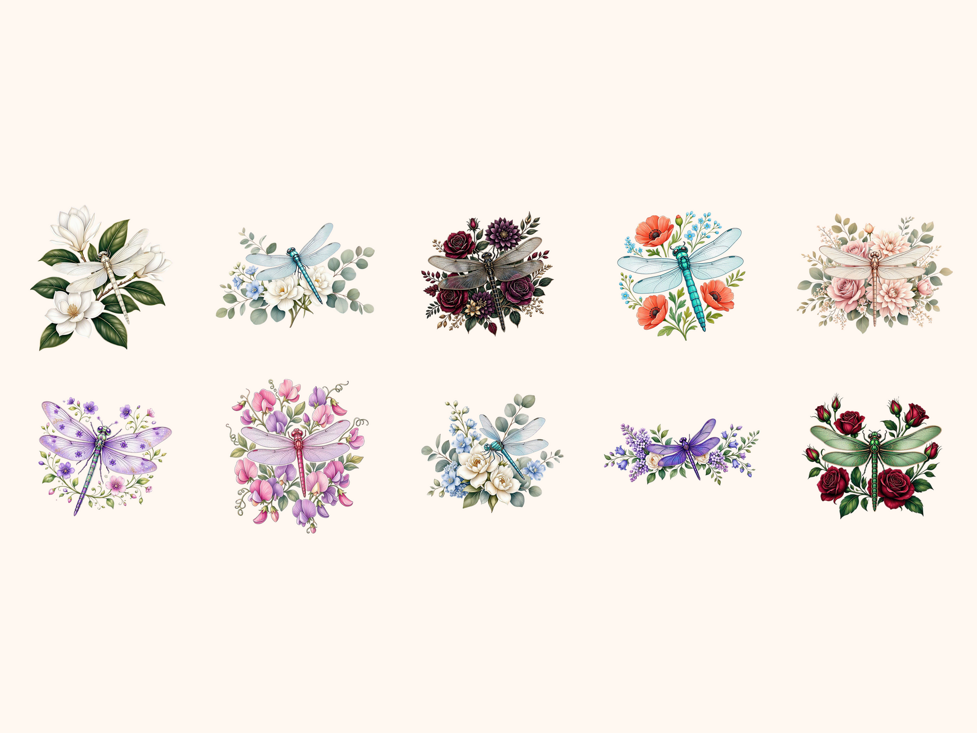 Floral Dragonflies Clipart