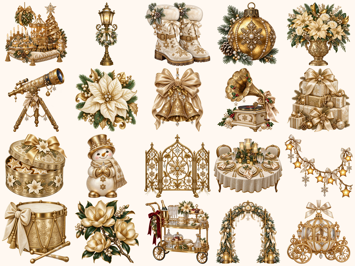 Golden Christmas Decor Clipart — listing preview 6