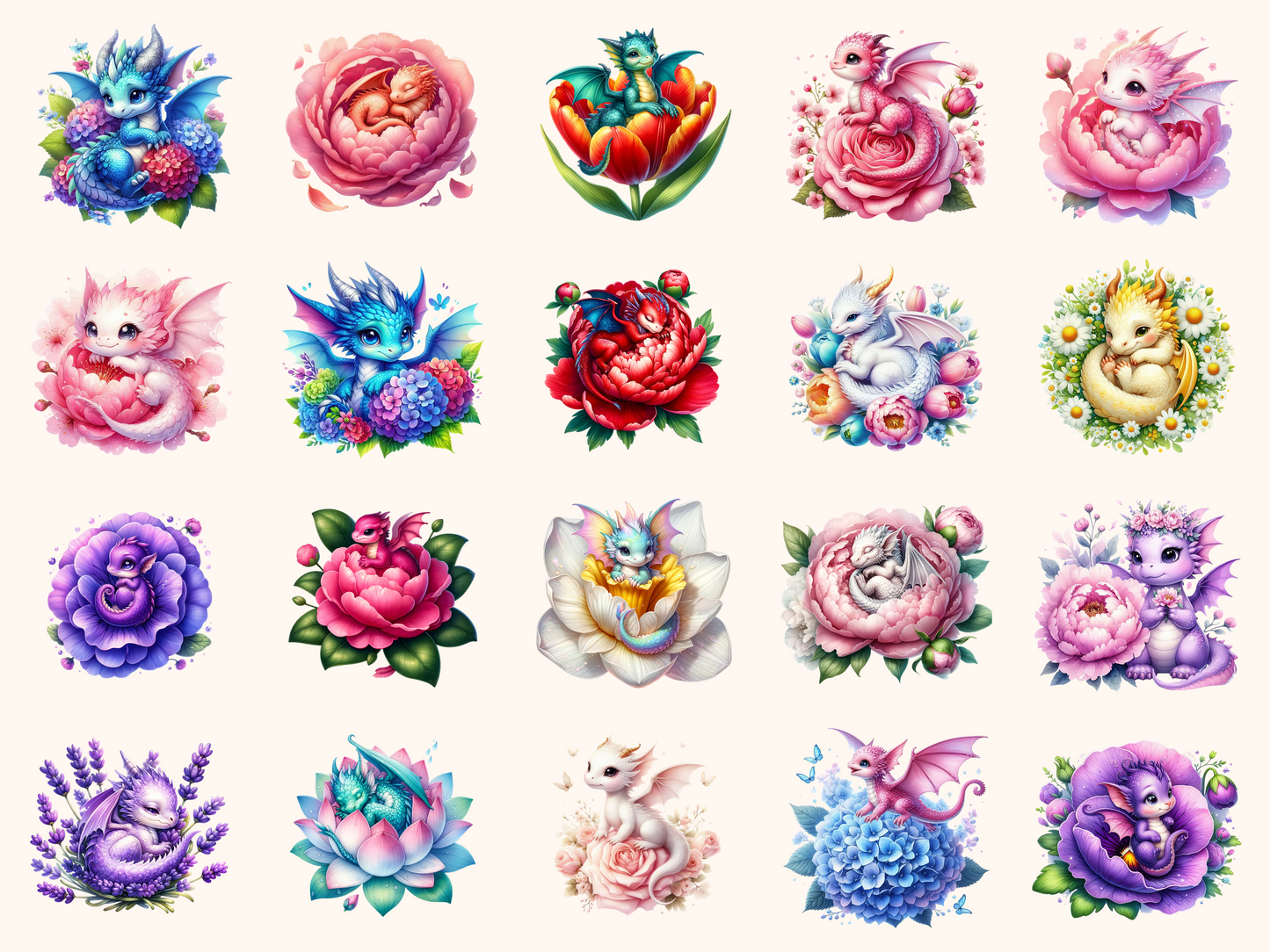 Floral Baby Dragons Clipart