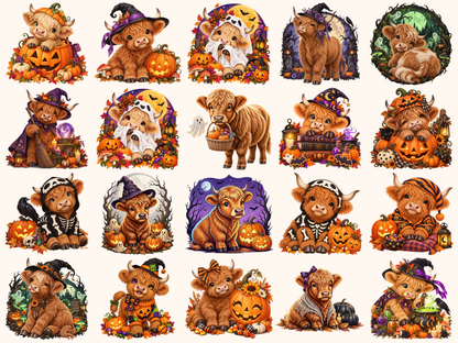 Halloween Highland Cows Clipart