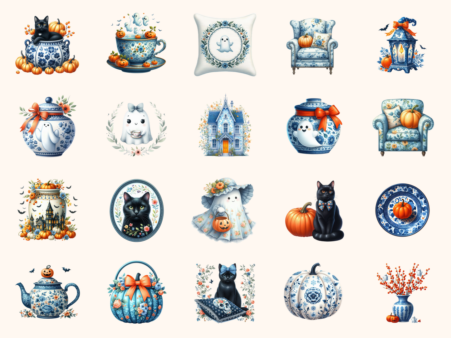 Grandmillennial Halloween Clipart