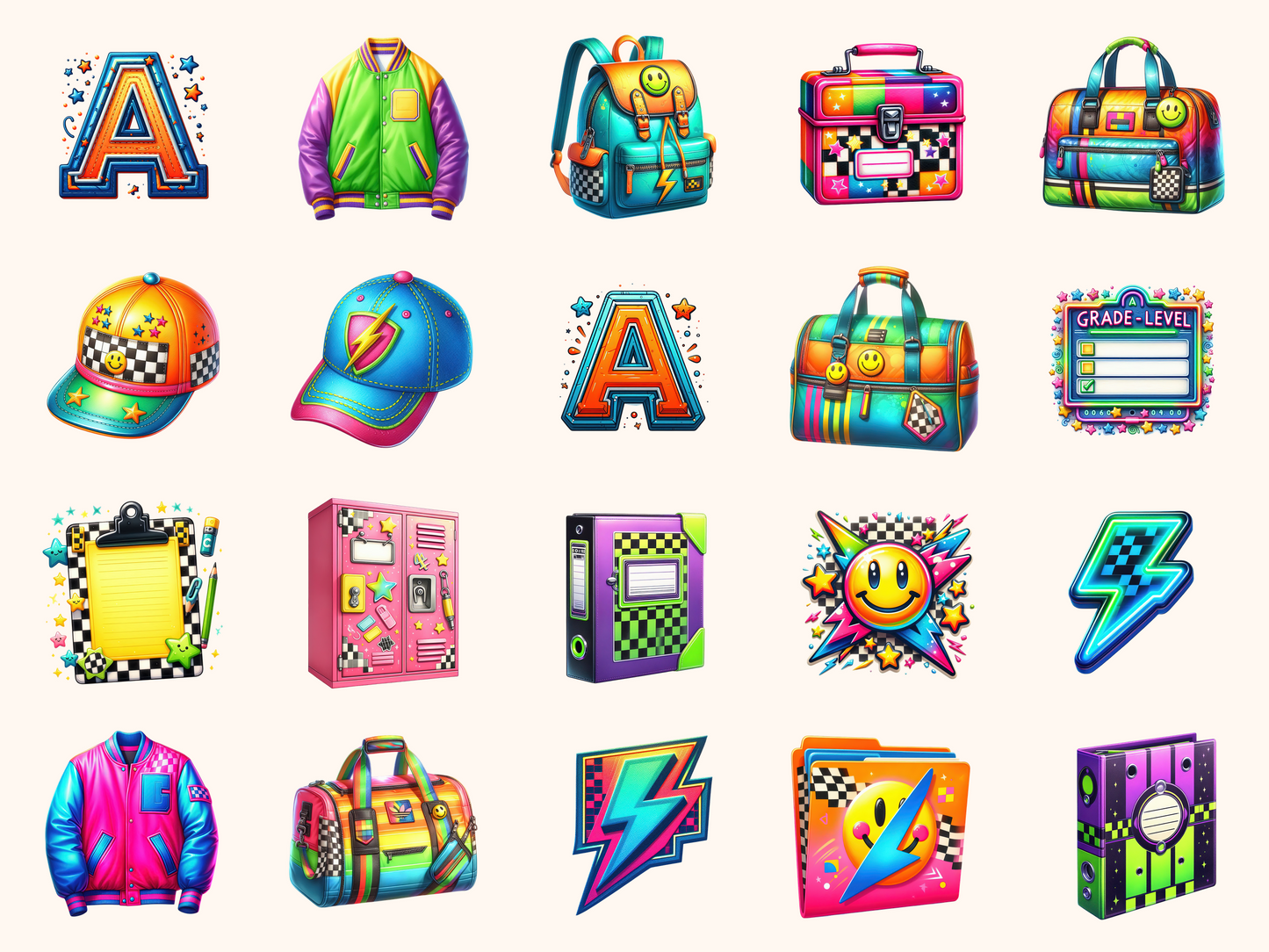 Retro Neon School Clipart