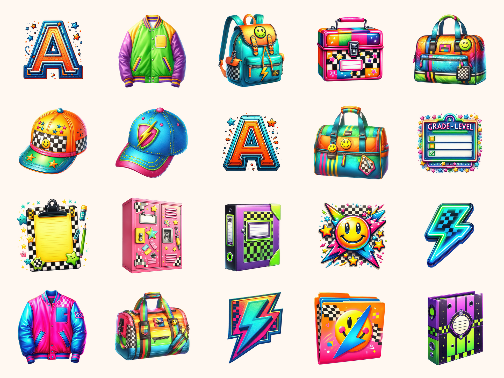 Retro Neon School Clipart