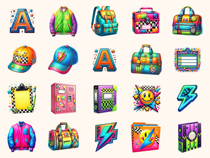 Retro Neon School Clipart