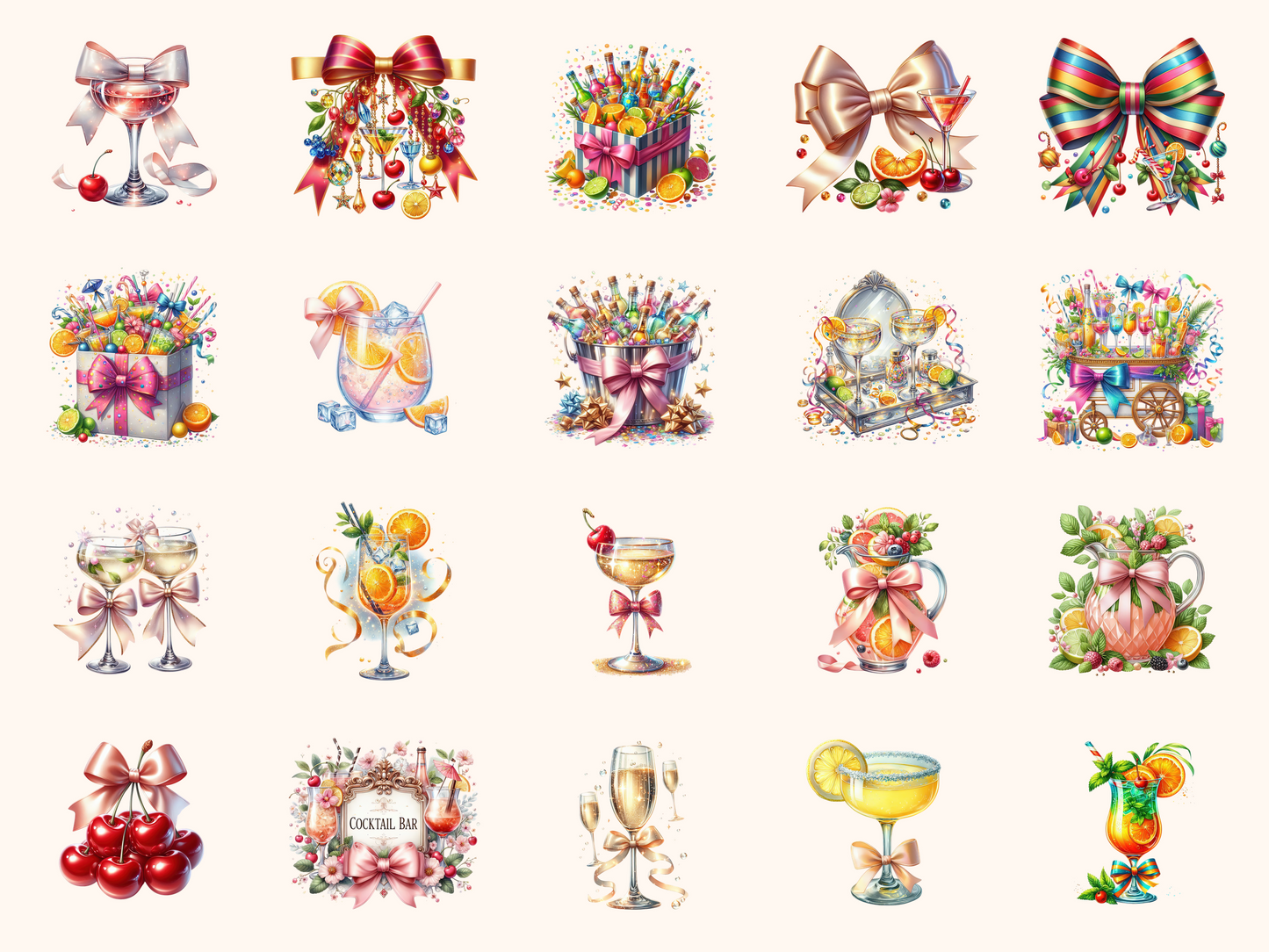Party Bows & Cocktails Clipart