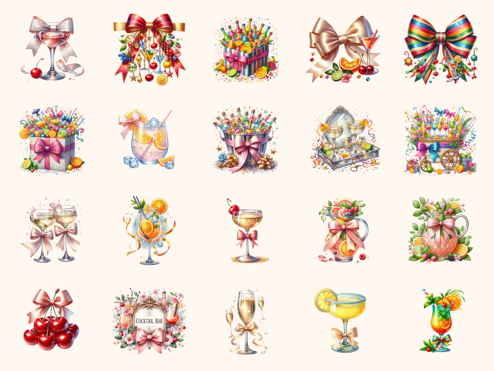 Party Bows & Cocktails Clipart