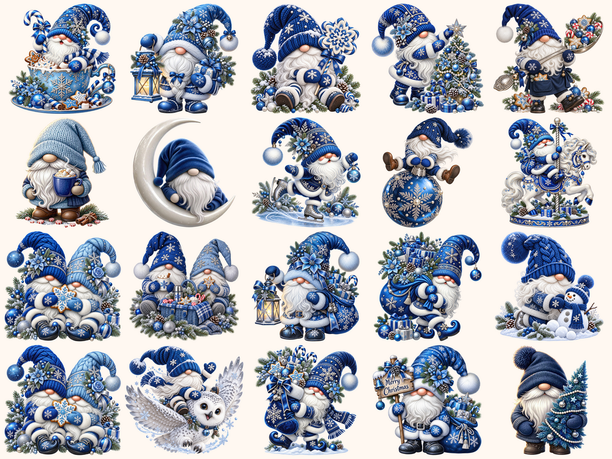 Blue Christmas Gnomes Clipart