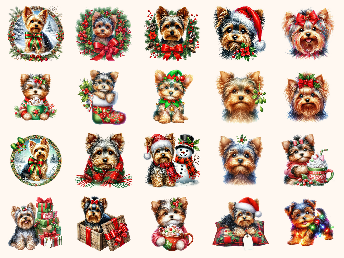 Christmas Yorkshire Terriers Clipart