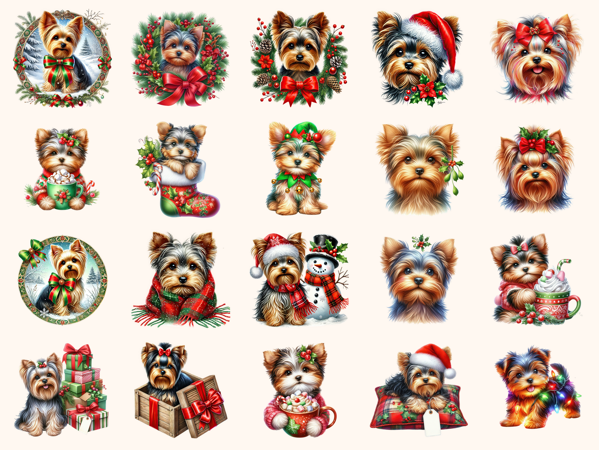 Christmas Yorkshire Terriers Clipart