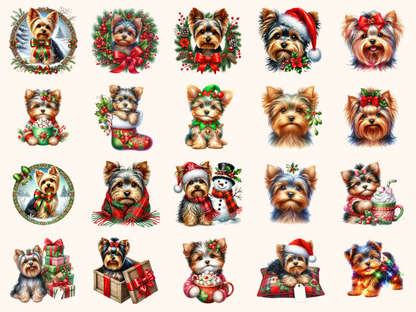 Christmas Yorkshire Terriers Clipart