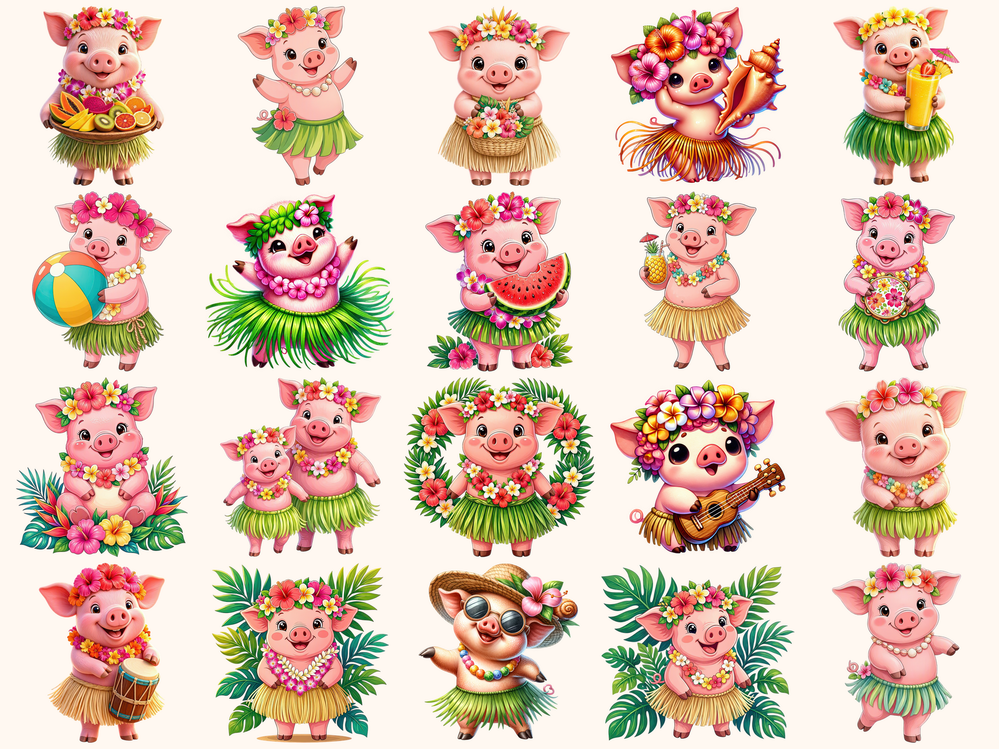 Hula Pigs Clipart