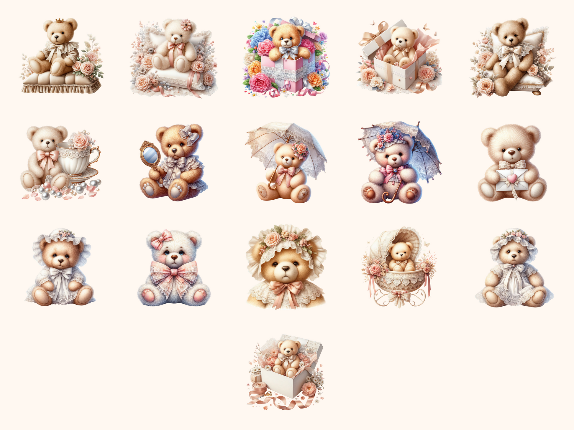 Lace Teddy Bears Clipart
