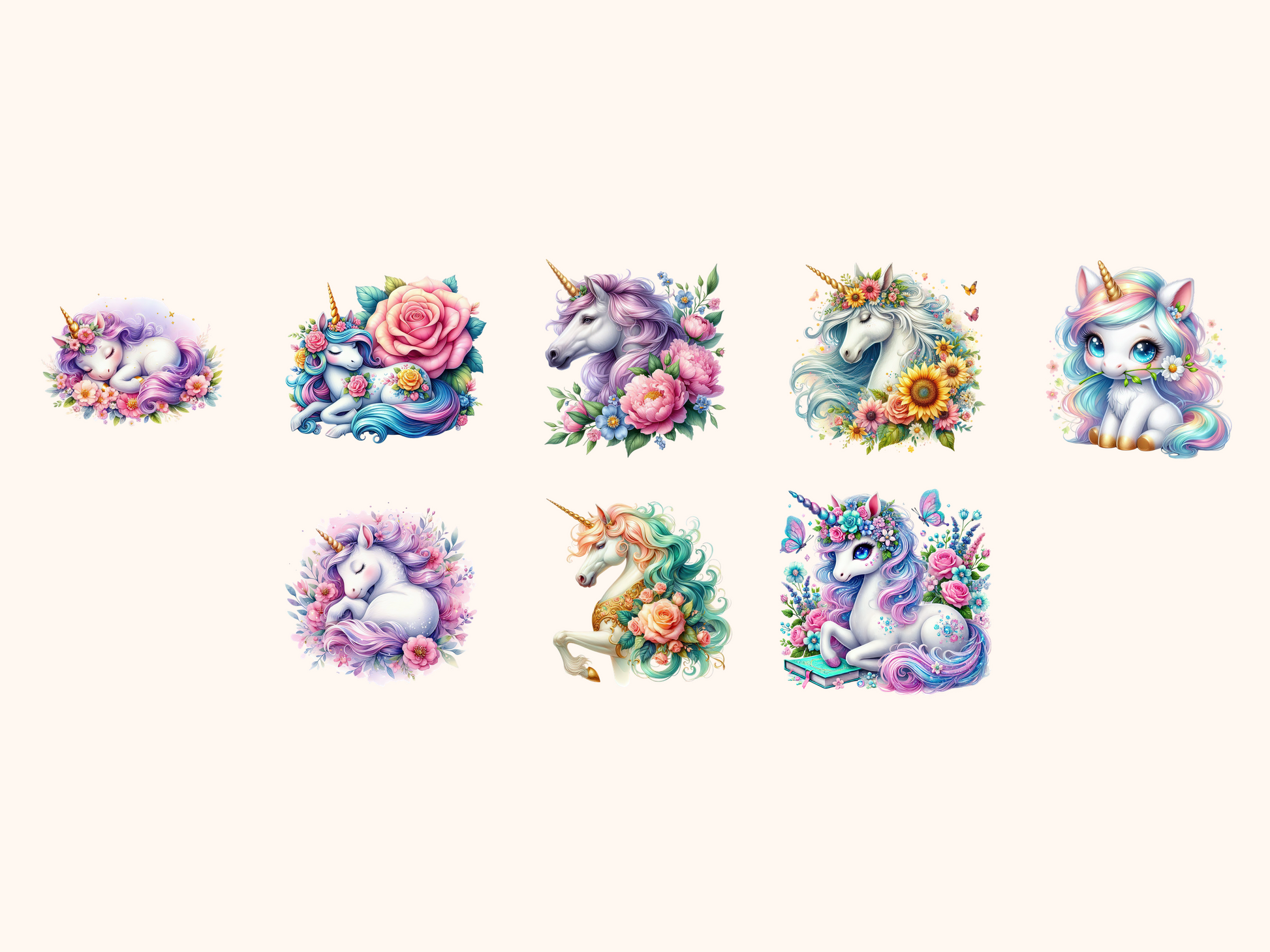 Floral Unicorns Clipart