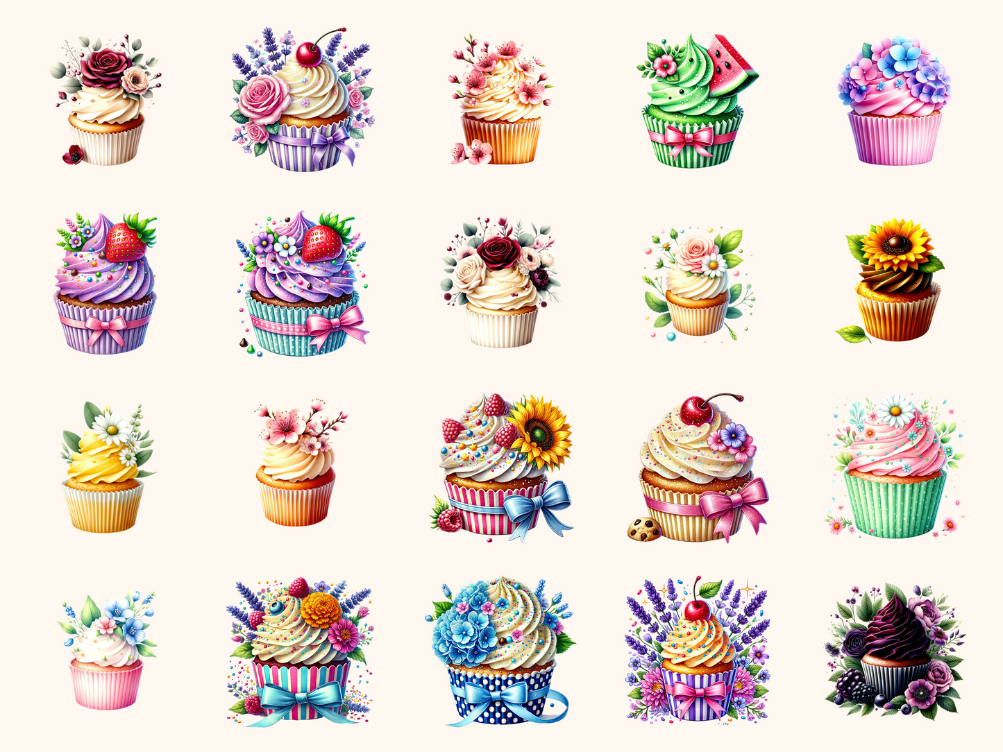 Floral Cupcakes Clipart