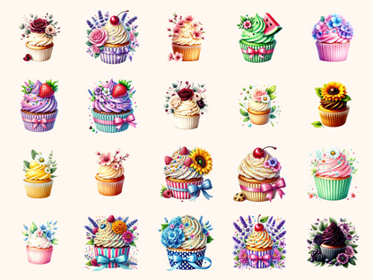 Floral Cupcakes Clipart