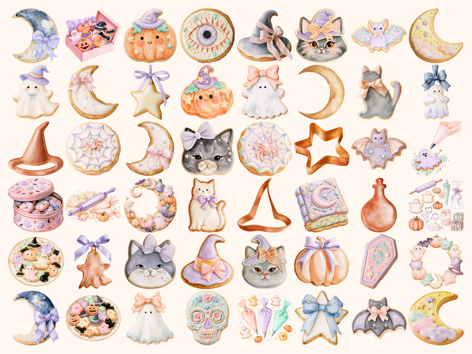 Pastel Halloween Cookies Watercolor Clipart
