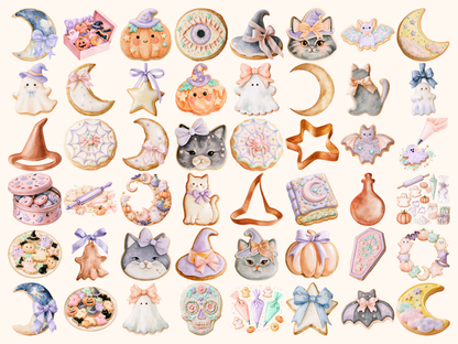 Pastel Halloween Cookies Watercolor Clipart