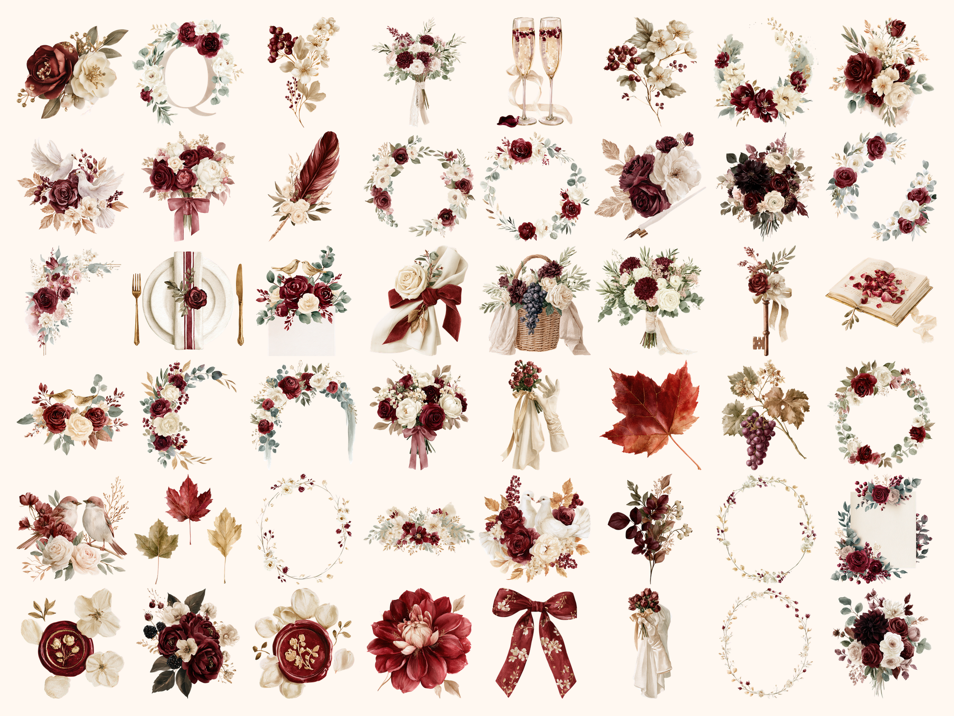Marsala Fall Florals Watercolor Clipart