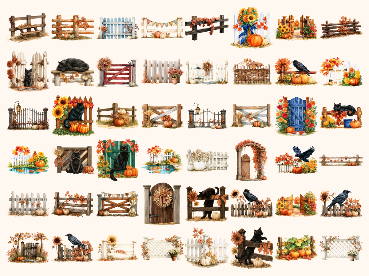Autumn Fences Watercolor Clipart