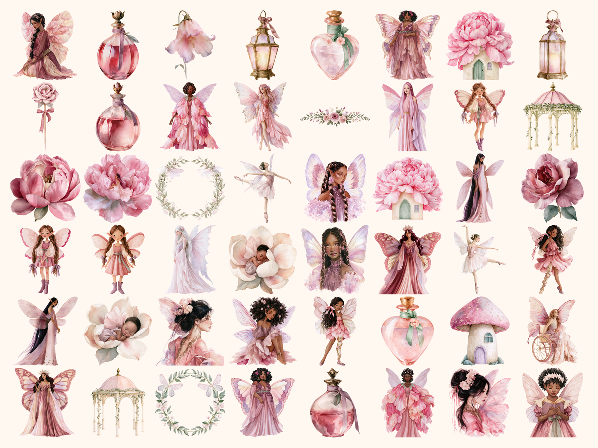 Pink Fairies Watercolor Clipart