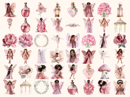 Pink Fairies Watercolor Clipart