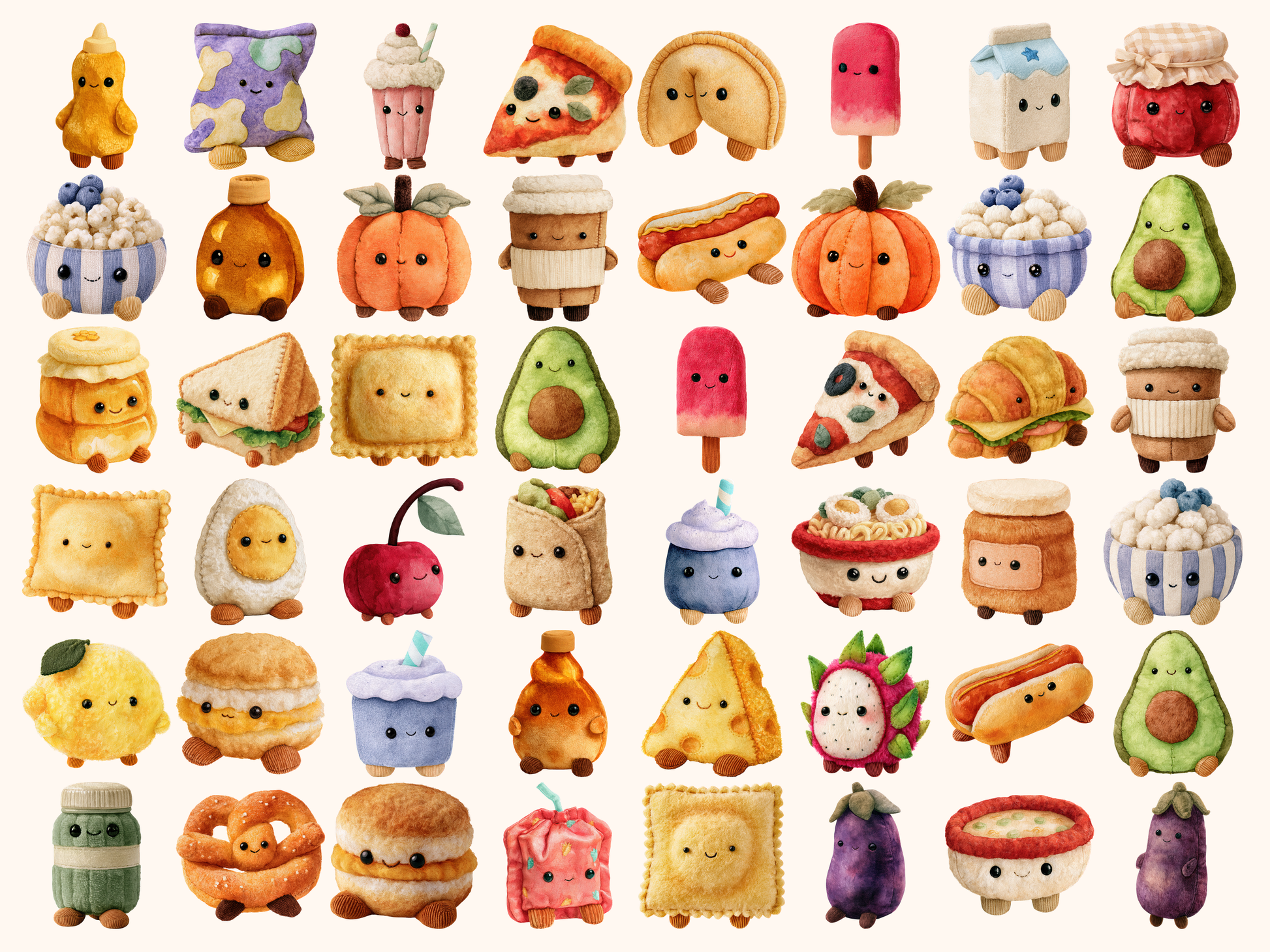 Plushie Food & Drinks Watercolor Clipart
