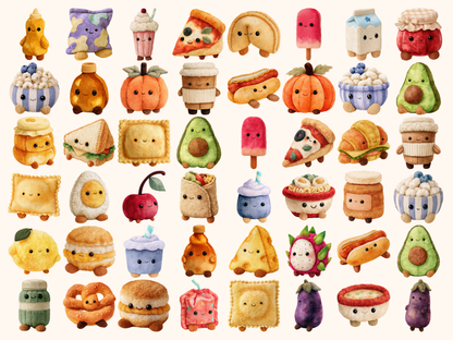 Plushie Food & Drinks Watercolor Clipart