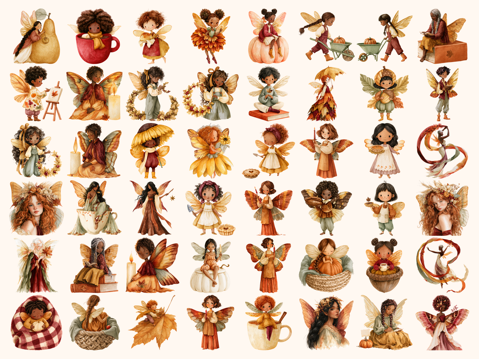 Thanksgiving Fairies Watercolor Clipart
