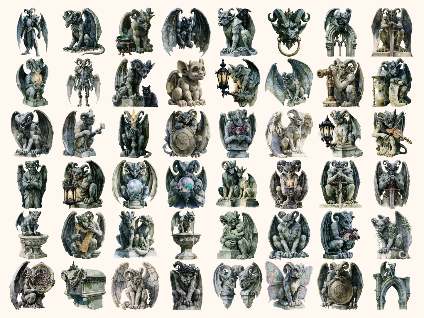 Gargoyles Watercolor Clipart