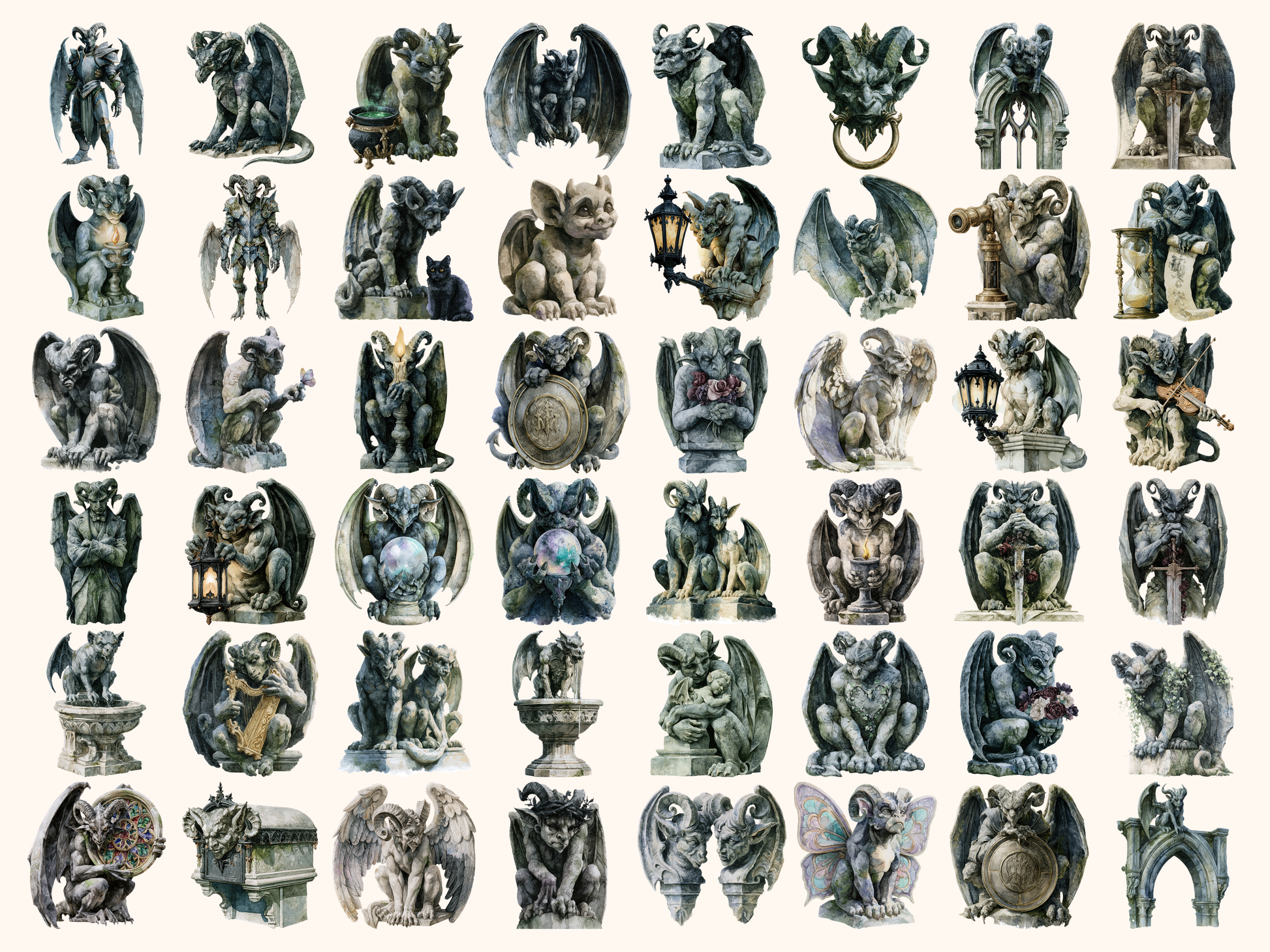 Gargoyles Watercolor Clipart