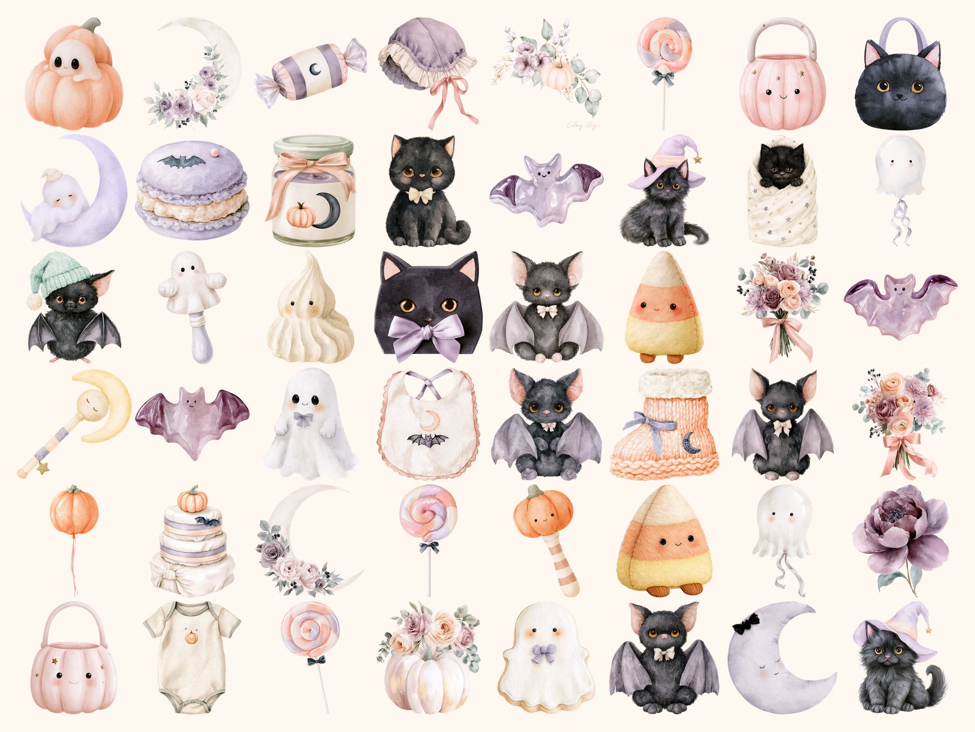 Halloween Baby Shower Watercolor Clipart