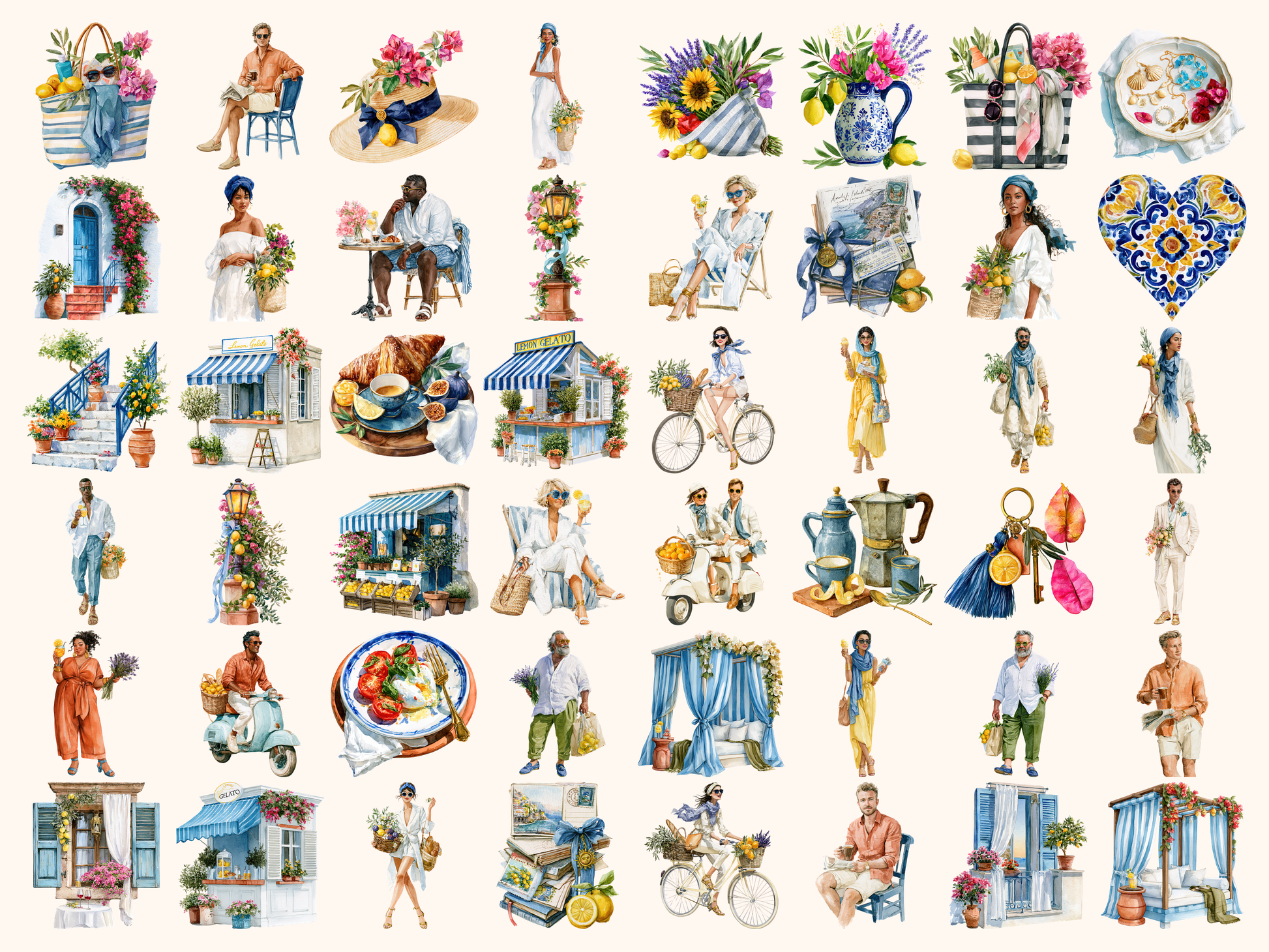 Euro Summer Watercolor Clipart