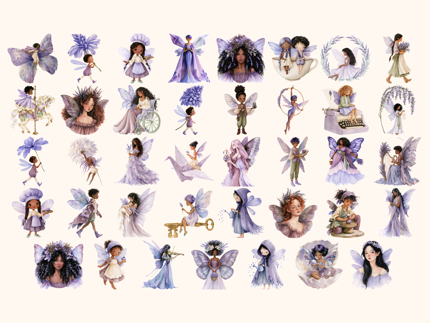 Lavender Fairies Watercolor Clipart