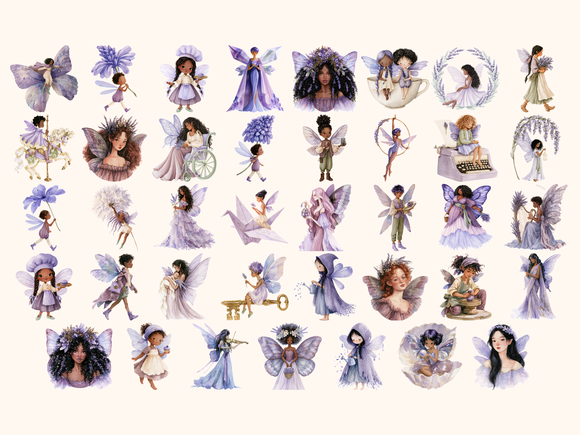 Lavender Fairies Watercolor Clipart
