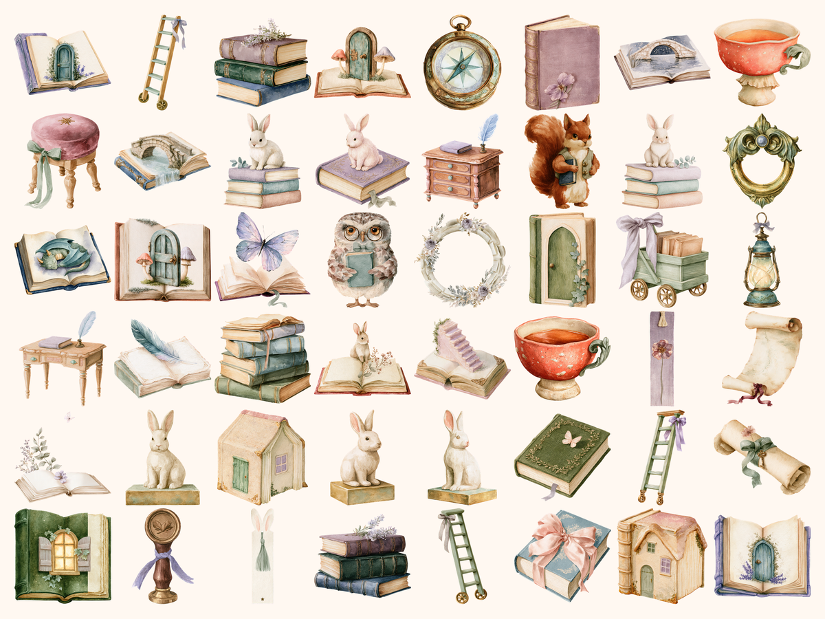 Fairytale Books Watercolor Clipart