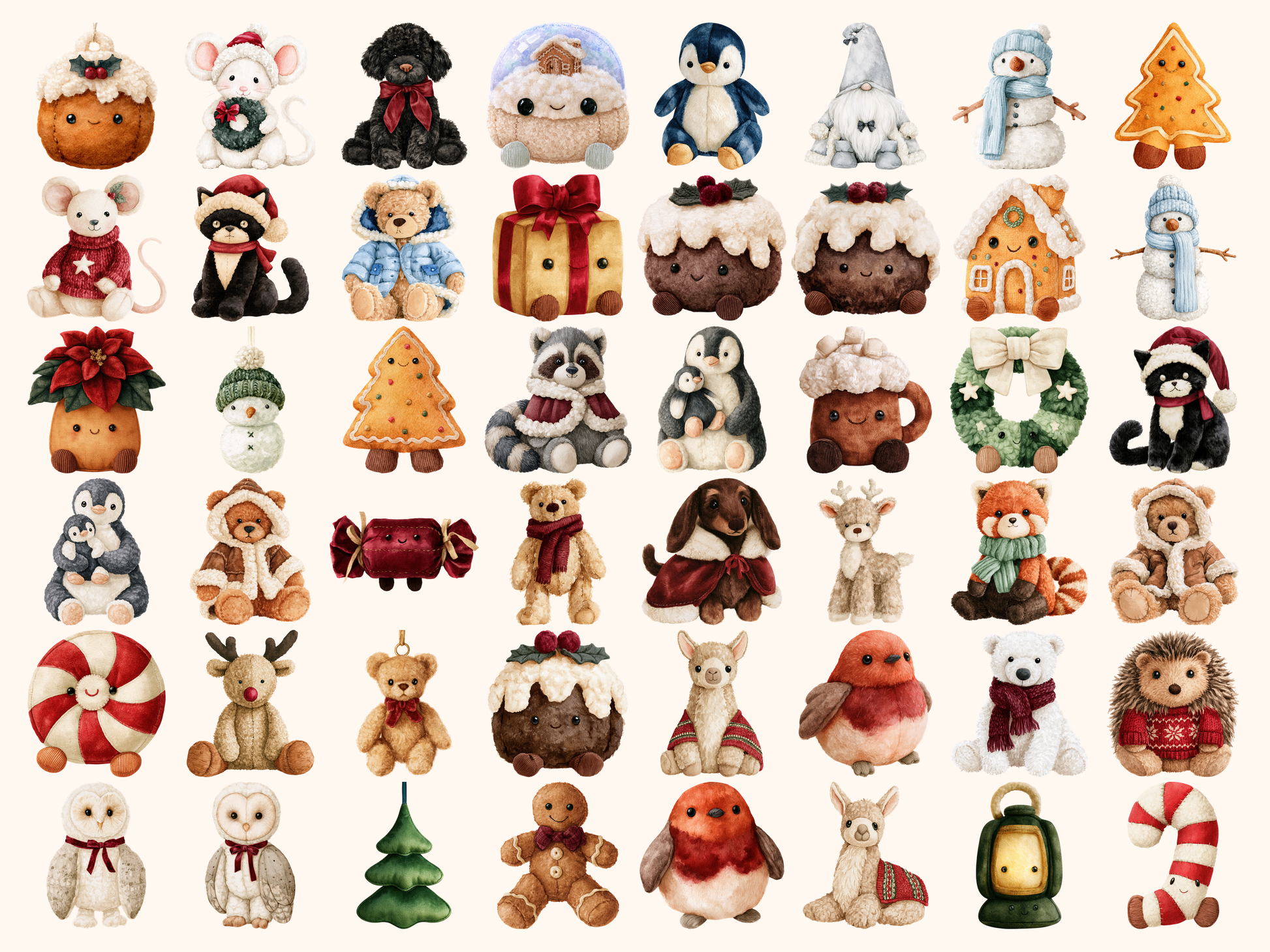 Christmas Plushies Watercolor Clipart