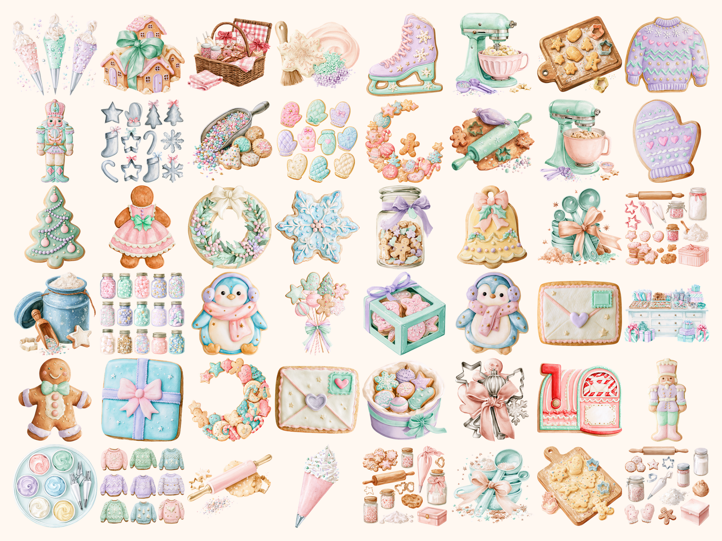 Pastel Christmas Cookies Watercolor Clipart