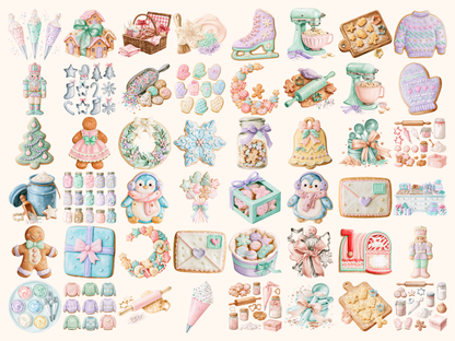 Pastel Christmas Cookies Watercolor Clipart