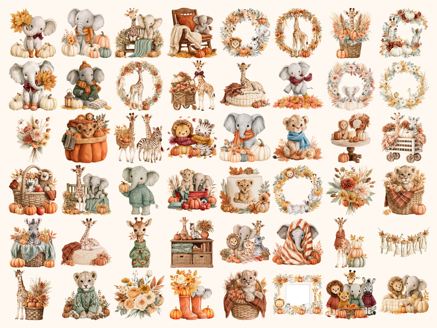 Baby Safari Fall Watercolor Clipart