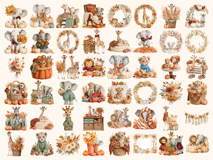 Baby Safari Fall Watercolor Clipart