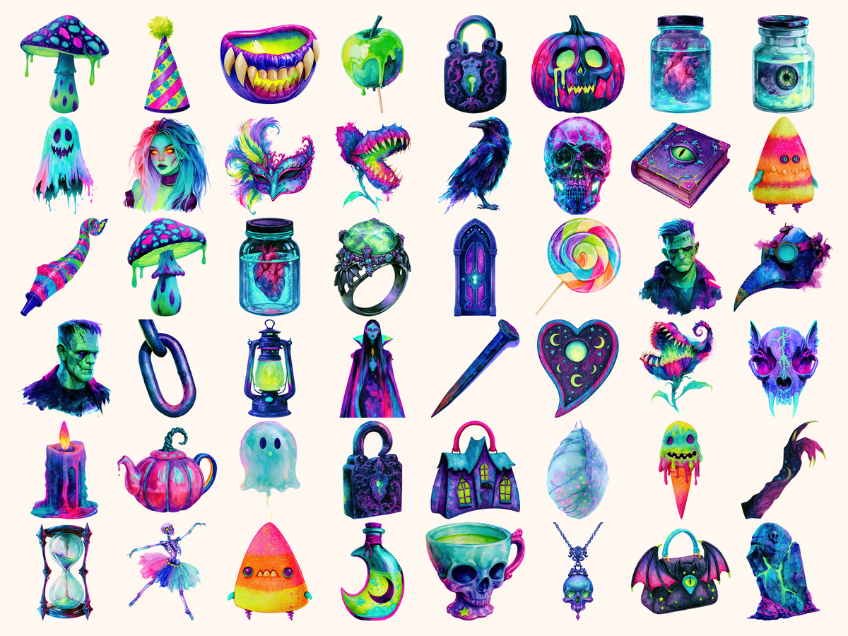 Neon Halloween Watercolor Clipart