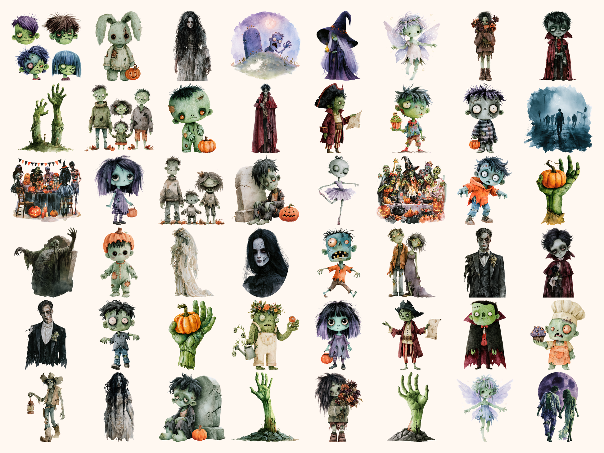 Zombies Watercolor Clipart
