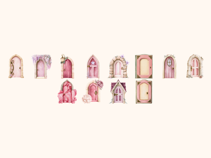 Pink Fairy Doors Watercolor Clipart