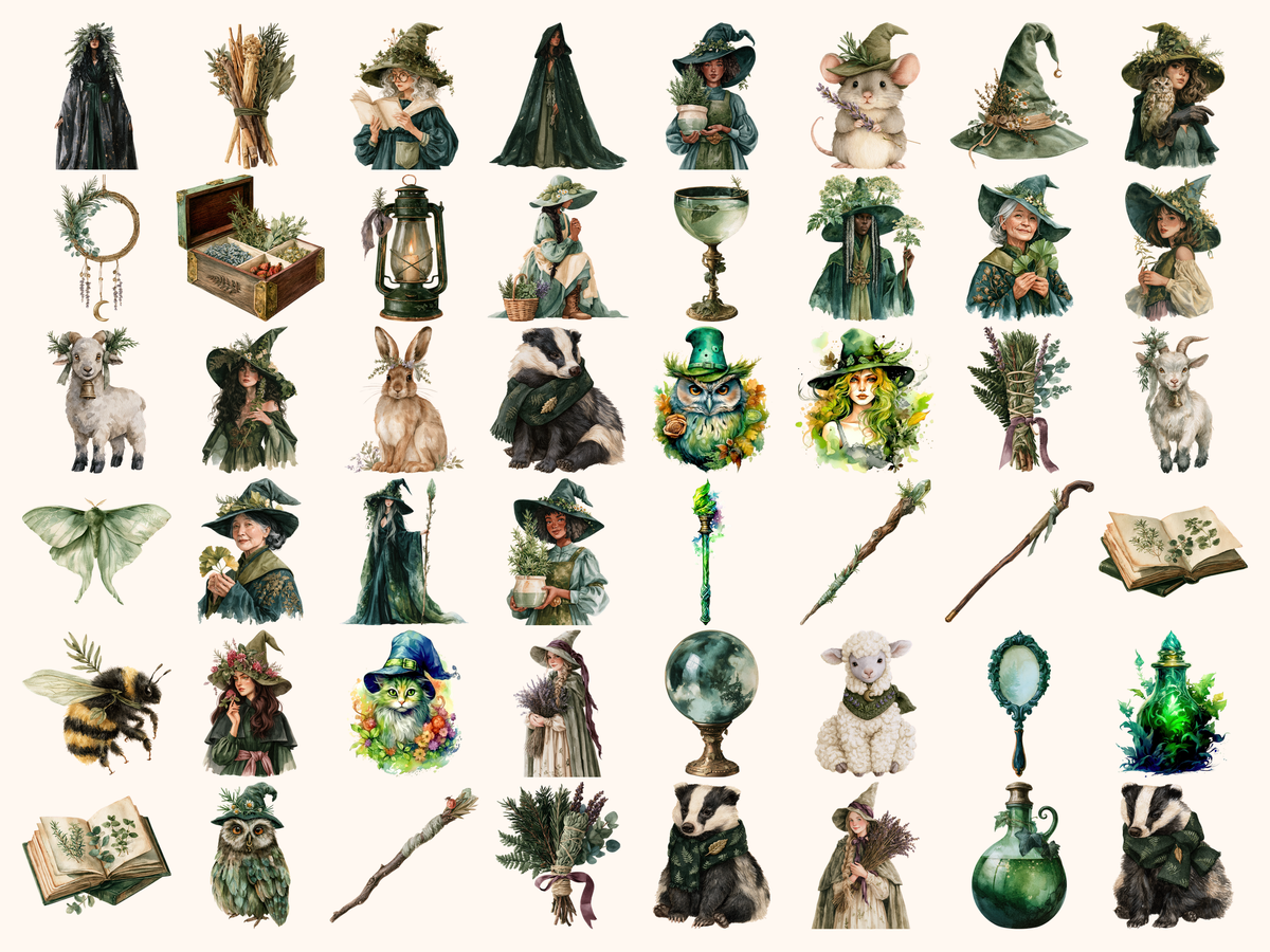 Herbal Witches Watercolor Clipart