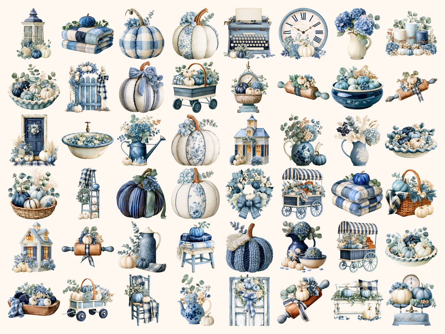 Blue Fall Watercolor Clipart
