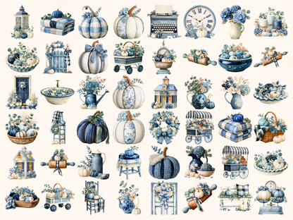 Blue Fall Watercolor Clipart